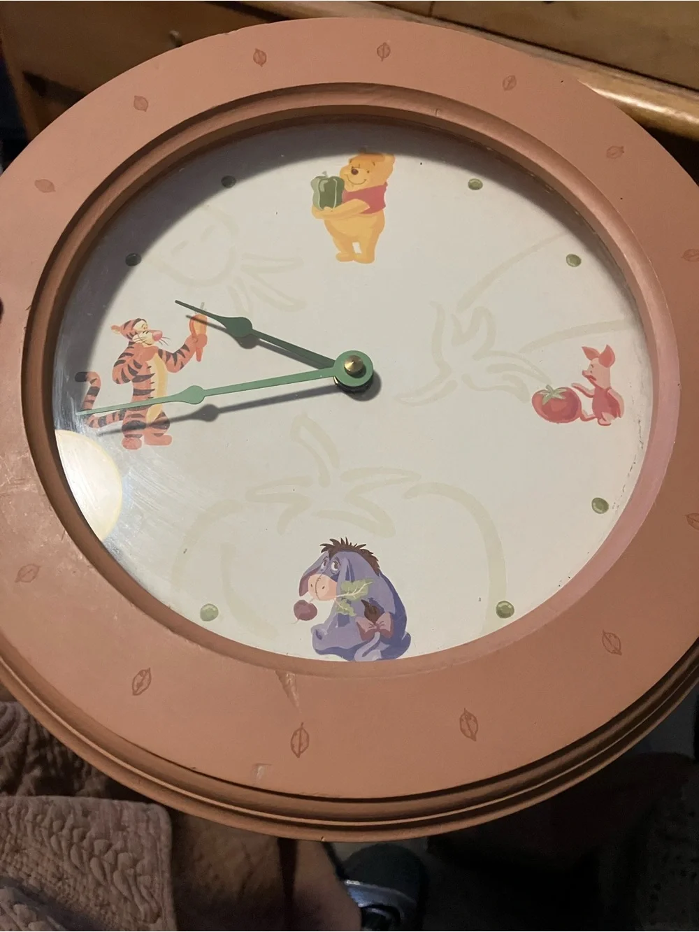 Disney Peach and Green Winnie the Pooh Character Wall Clock